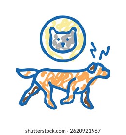 cão perseguindo gato ícone doodle esboço vetor. cão perseguindo gato sinal. símbolo isolado ilustração