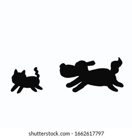 the dog is chasing the cat. silhouette. vector.
