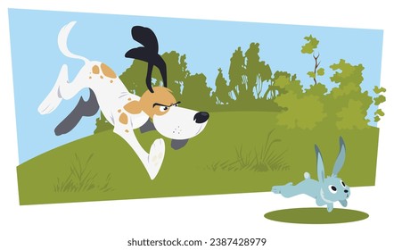 Dog chasing hare. Illustration concept template for website, web landing page, banner, presentation, social, poster, promotion or print media.