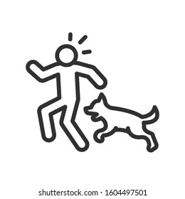 Dog Chasing Man , Bite, Accident , Linear Icon. Editable Stroke