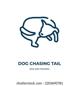 Dog chasing tail icon. Linear vector illustration from dog and training collection. Outline dog chasing tail icon vector. Thin line symbol for use on web and mobile apps, logo, print media.