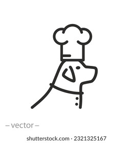 dog with chef cap icon, pet food concept, thin line symbol - editable stroke vector illustration