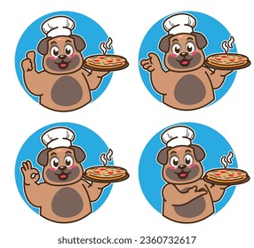 Dog Chef Cartoon bring pizza