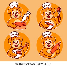 Caricatura del chef perro haciendo un pastel