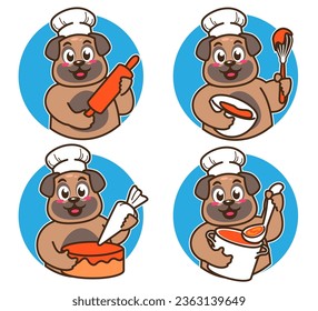 Caricatura del chef perro haciendo un pastel