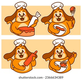 Caricatura del chef perro haciendo un pastel