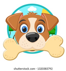 Dog is chewing a bone, the logo on a white.