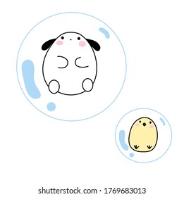 Dog and chick with bubble