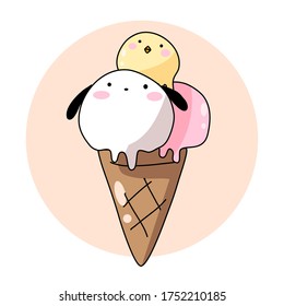 Dog and chick with ice cream cone