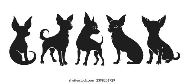 Dog chihuahua silhouette vector set Isolated On White Background	