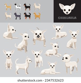 Dog Chihuahua White Coat Cartoon Vector Illustration Color Variation Set