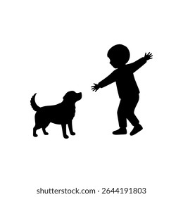 Dog and child silhouette vector flat illustration design.