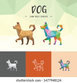 DOG CHINESE ZODIAC ANIMALS LOW POLY LOGO ICON SYMBOL SET. TRIANGLE GEOMETRIC POLYGON