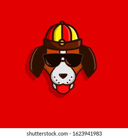 the dog chinese zodiac sign logo symbol mascot wear glasses with red background