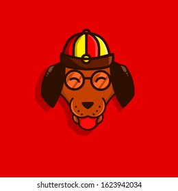 the dog chinese zodiac sign logo symbol mascot wear glasses with red background