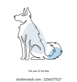 Dog Chinese Zodiac Sign in minimal line art style, isolated vector illustration