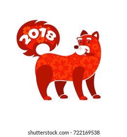 Dog - chinese zodiac symbol of 2018 new year isolated on white background. Red dog logo vector illustration. Template for your design: greeting cards, calendar, banner, poster, invitation etc