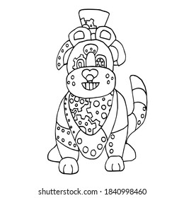 dog, Chinese zodiac symbol 2030. Steampunk dog. Cute mechanical animal. Coloring book for children. Vector illustration. Eastern horoscope. Metal robot isolated on white.  Linear drawing