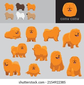 Dog Chow Chow Cartoon Vector Illustration Color Variation Set