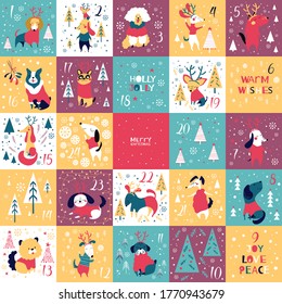 Dog Christmas Advent Calendar. Vector illustration