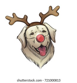 dog in christmas deer costume illustration