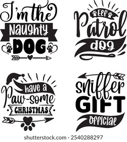 Pacote de desenhos de Natal do cão, design de Natal