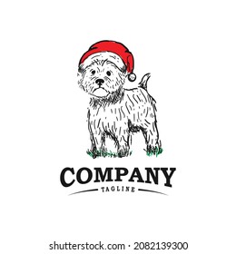 Dog christmas hand drawn logo - Vector