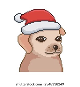 Dog with christmas hat, pet meme pixel art