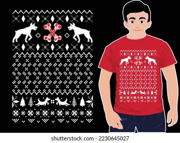 Dog Christmas Jumper T-Shirts. Ugly Christmas Sweaters. unisex Christmas t-shirts.