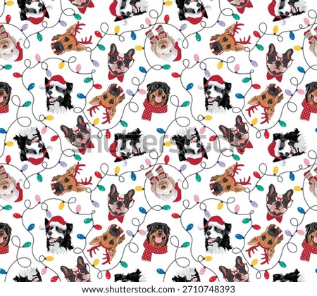 Dog Christmas Lights Seamless Pattern