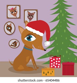 Dog with Christmas presents