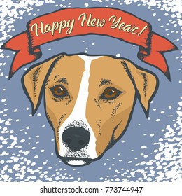 Ilustración vectorial de Navidad de perro. Año del concepto del perro. Jack Russell Terrier