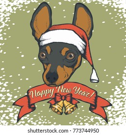 Dog Christmas vector illustration. Year of the dog concept. Russian Toy Terrier