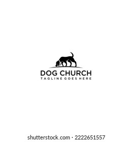 Dog and church logo design template .