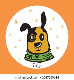 Dog in circle drawing face character vector illustration