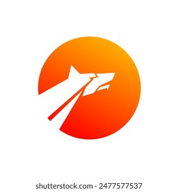 Diseño de logo de perro y círculo, con Ilustración vectorial de degradado naranja rojo