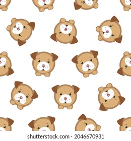 Dog circle vector seamless pattern. Flat puppy on white background