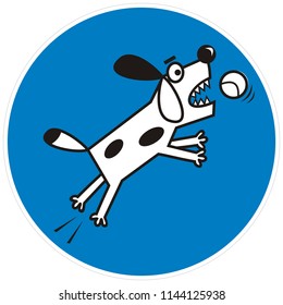 dog in circular blue frame, label, vector icon