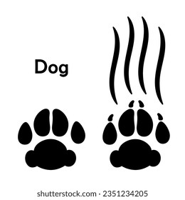 Dog claw marks, scratch and paws footprints silhouette isolated on white background. Pet talons cuts monochrome vector illustration.