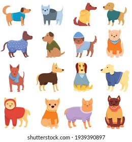 Dog clothes icons set. Cartoon set of dog clothes vector icons for web design