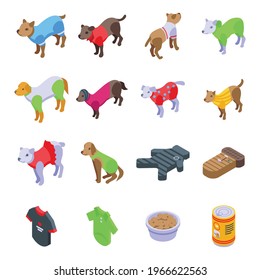 Dog clothes icons set. Isometric set of dog clothes vector icons for web design isolated on white background