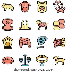 Dog clothes icons set. Outline set of dog clothes vector icons thin line color flat on white