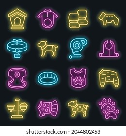 Dog clothes icons set. Outline set of dog clothes vector icons neon color on black