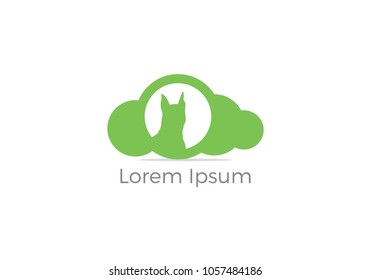 Dog in cloud vector logo design. pet safety and security icon.