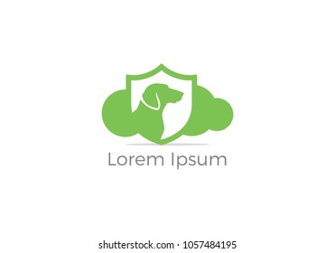 Dog in cloud vector logo design. pet safety and security icon. Dog in shield illustration.