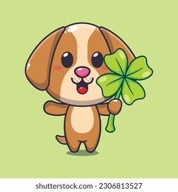 dog with clover leaf cartoon vector illustration.