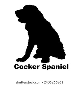 Dog Cocker Spaniel silhouette Breeds Bundle Dogs on the move. Dogs in different poses.
The dog jumps, the dog runs. The dog is sitting lying down playing
