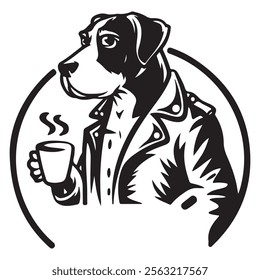 a dog coffee cup catched illustration, t-shirt design