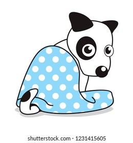 Dog Cold With Blue Blanket White Dot Cartoon Vector Illustration