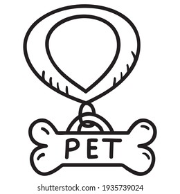 Forma ósea de la placa de collar de perro. Dibujo de dibujos de dibujos de dibujos de dibujos de dibujos animados. Aislado sobre fondo blanco.
